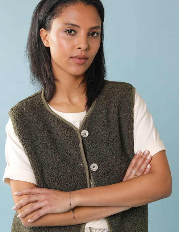 Veste sans manches maille bouclette, Sp&eacute;cial Petites (kaki)