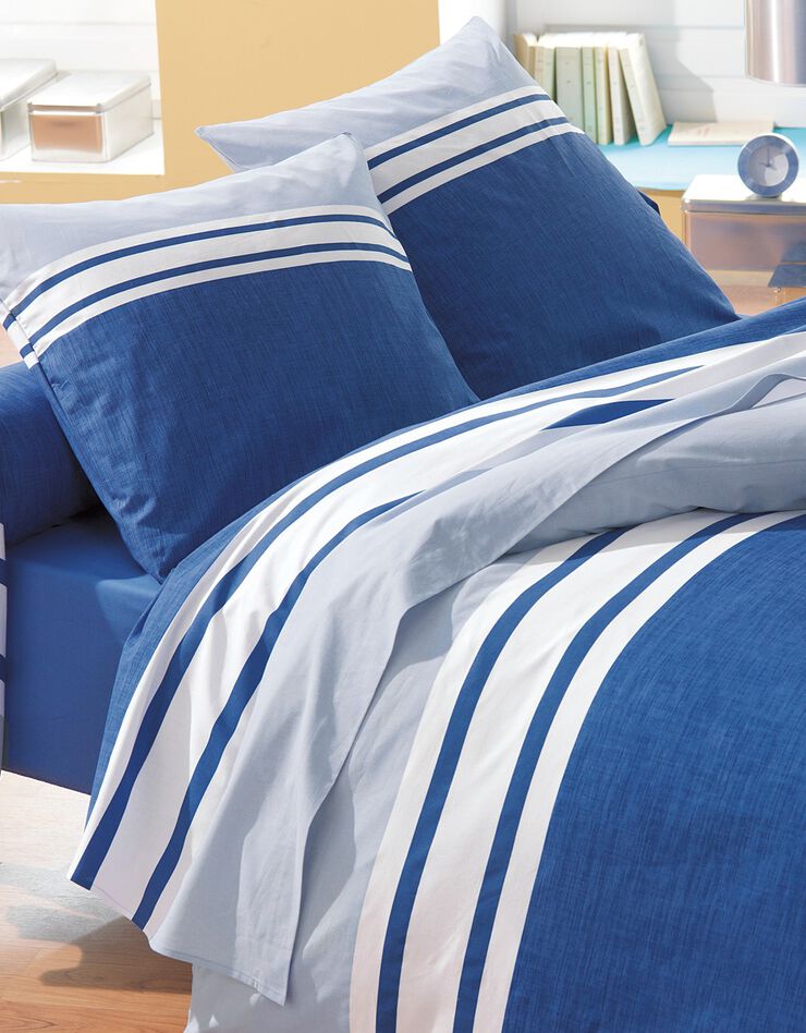 Linge de lit Nathalie coton (marine / ciel)