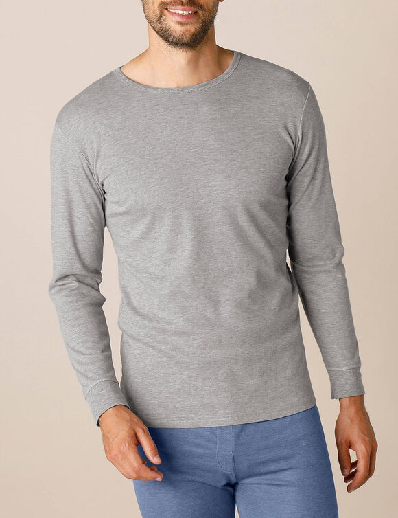 Ondershirt voor heren, met ronde hals en lange mouwen, intense warmte - set van 2 (chiné grijs)