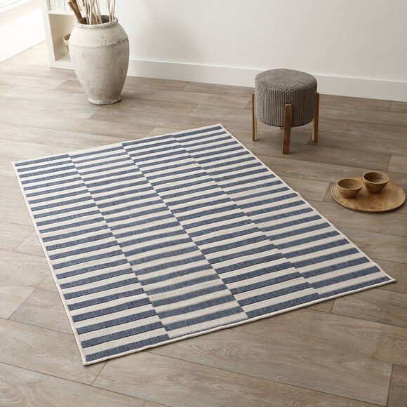 Tapis rectangulaire &agrave; rayures (bleu)