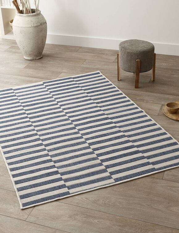 Rechthoekig tapijt met strepen (blauw)