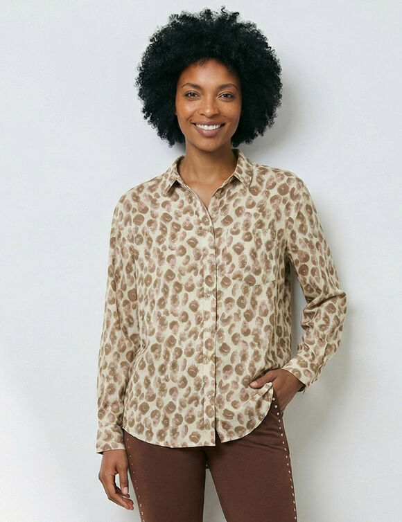 Chemise ample imprim&eacute; l&eacute;opard (&eacute;cru / beige)