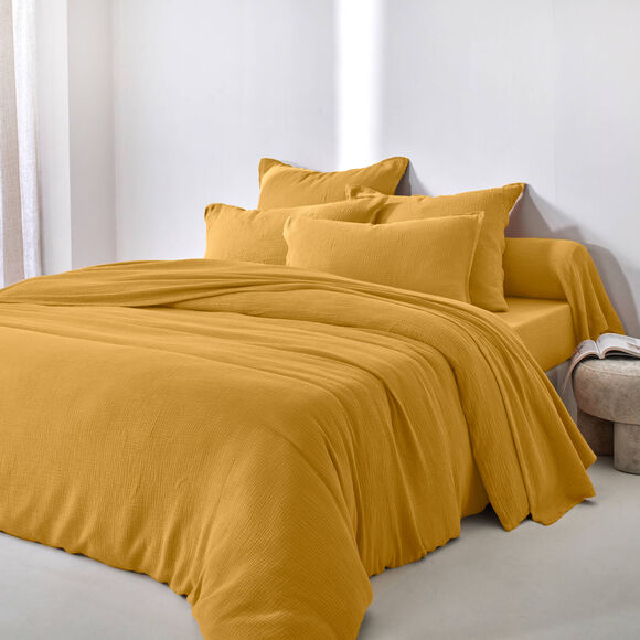 Linge de lit uni - double gaze de coton (miel)