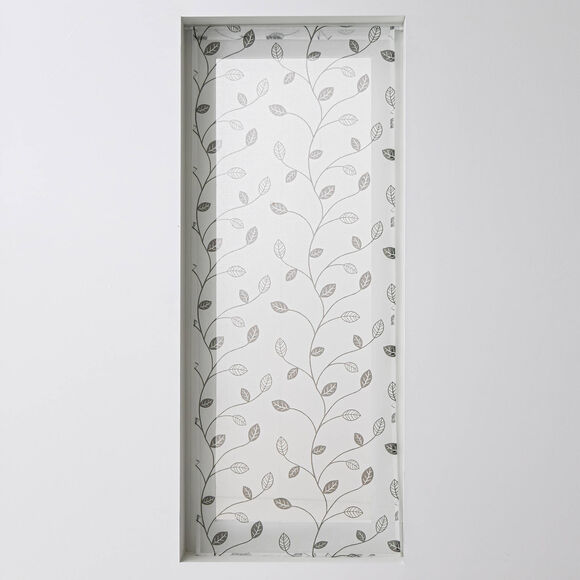 Vitrage voile motif petites feuilles - finition pattes (gris)