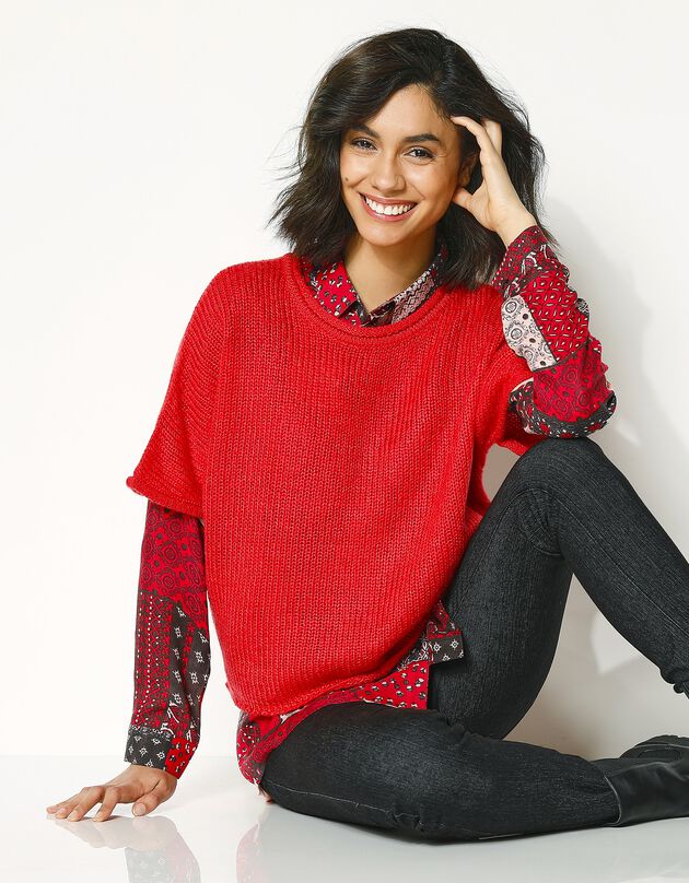 Pull poncho manches coudes (rouge)