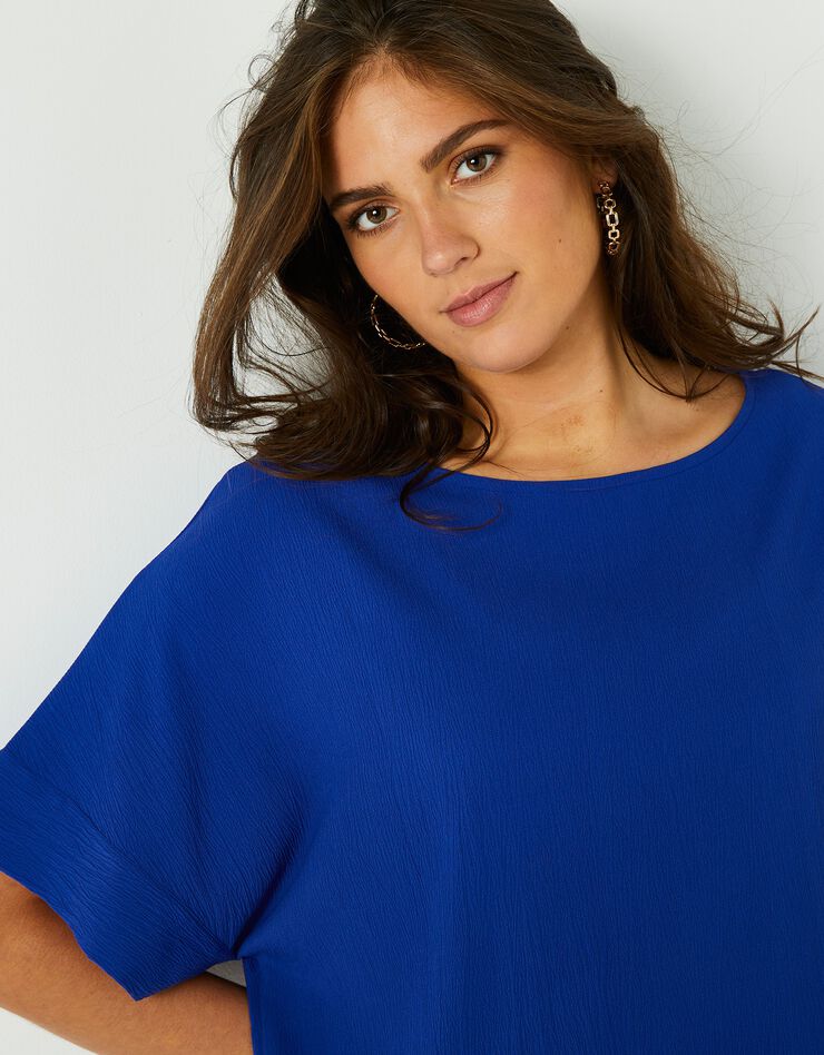Robe forme housse unie manches courtes tissu texturé (iris)