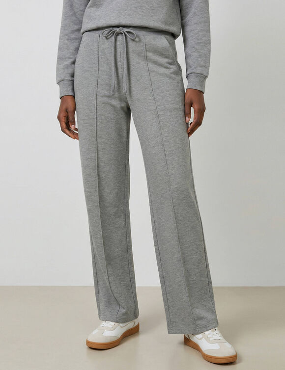 Pantalon coupe large, taille &eacute;lastiqu&eacute;e, maille milano (gris chin&eacute;)