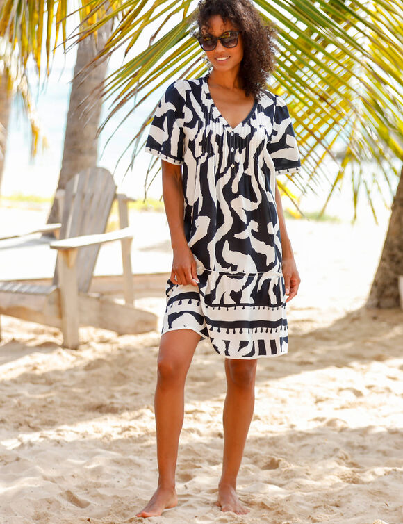 Robe à plis, imprimée (noir / écru)