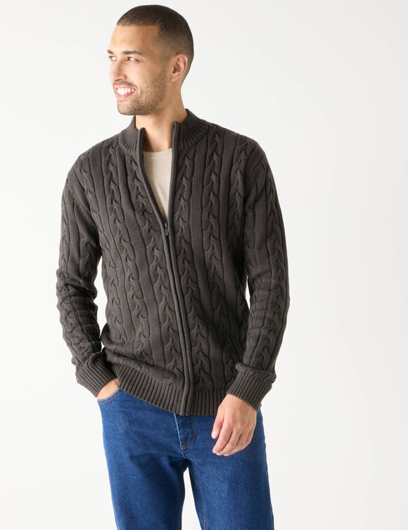 Gilet col montant zipp&eacute; torsad&eacute; (anthracite)