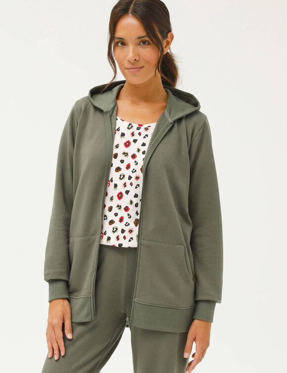 Veste zipp&eacute;e &agrave; capuche, molleton gratt&eacute; (kaki)