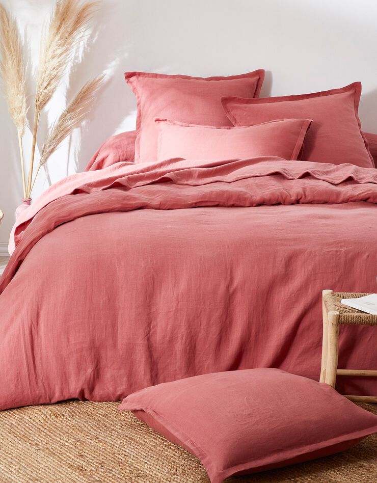 Linge de lit uni lin lavé (bois de rose)