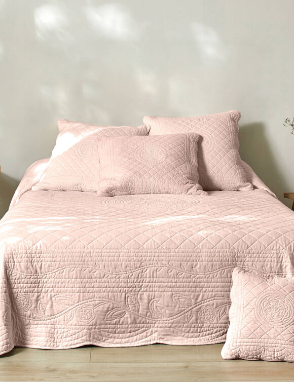 Couvre-lit uni style boutis Cassandre  (rose th&eacute;)