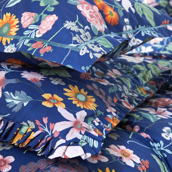 Bedlinnen Kelly in katoen met bloemenprint (marine)