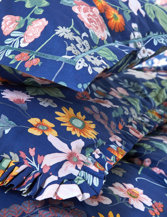 Bedlinnen Kelly in katoen met bloemenprint (marine)