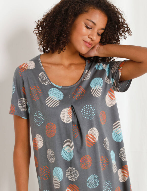 Chemise de nuit longue imprimée graphique (gris anthracite)