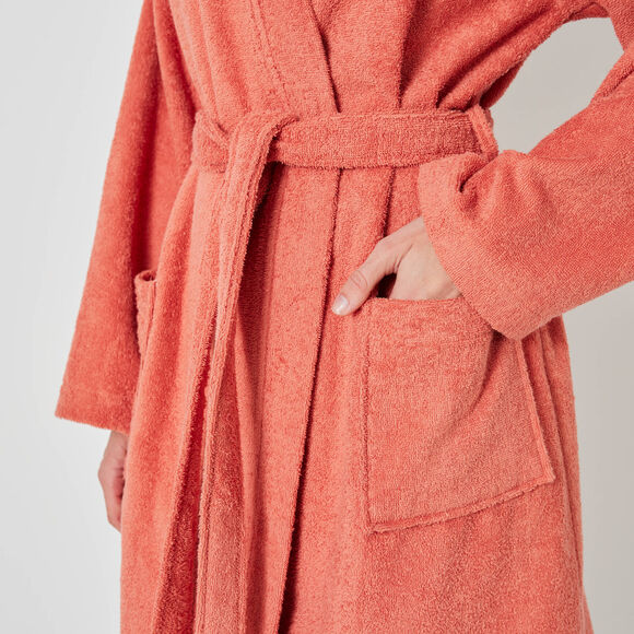 Peignoir court adulte col kimono éponge bouclette (tomette)