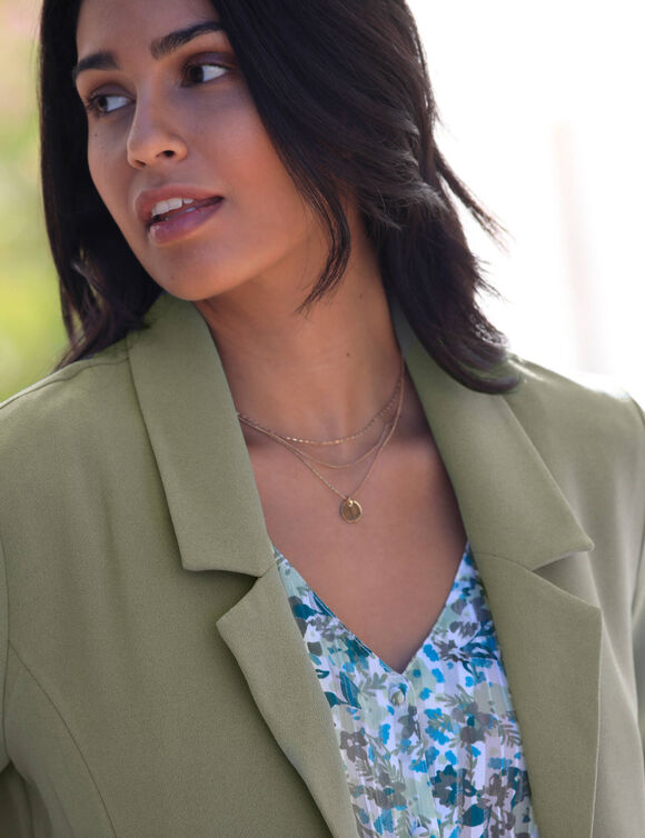 Veste manches 3/4, crêpe fluide (kaki clair)