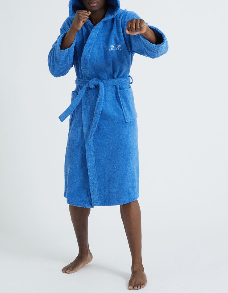 Peignoir mixte adulte col capuche éponge bouclette personnalisable (bleu dur)