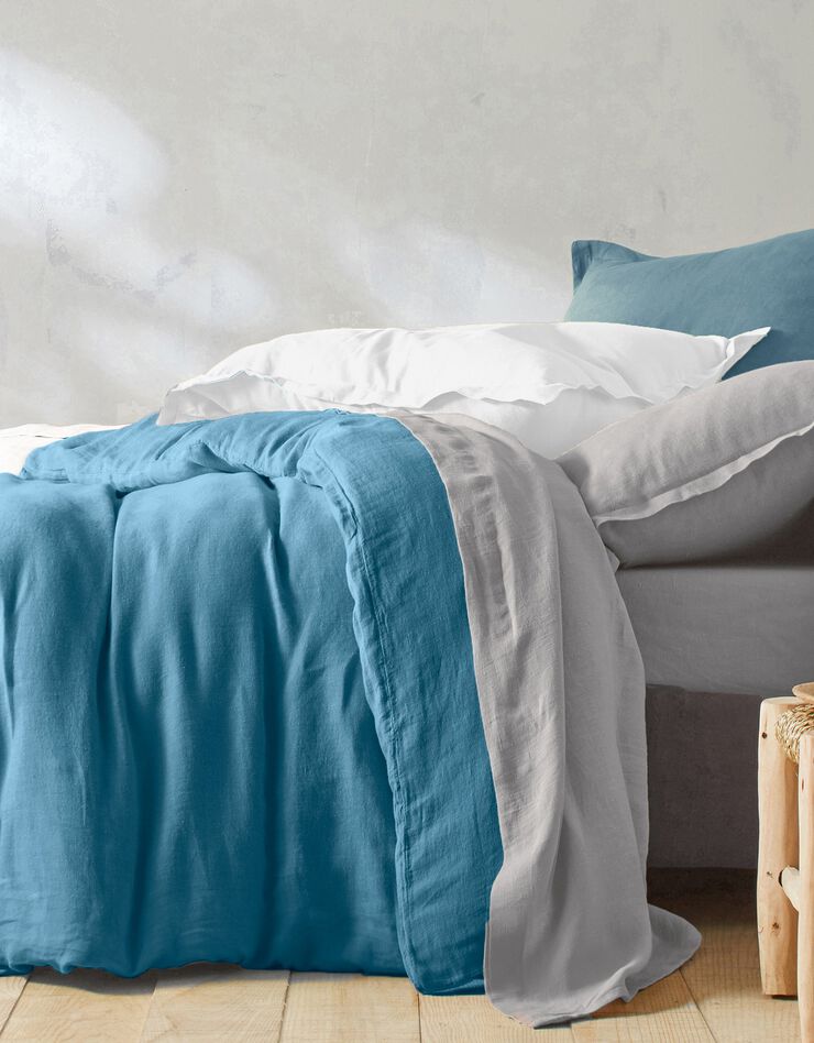 Linge de lit uni lin lavé (gris clair)