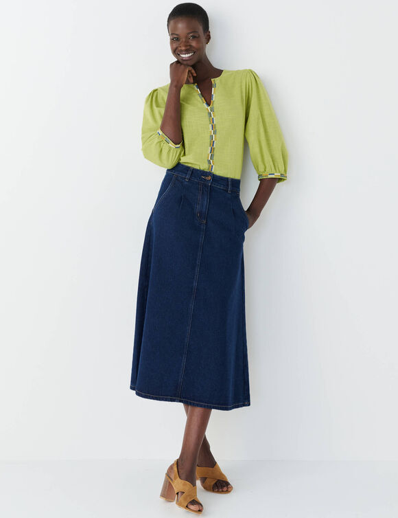 Blouse brod&eacute;e en coton unie, manches 3/4 (anis)