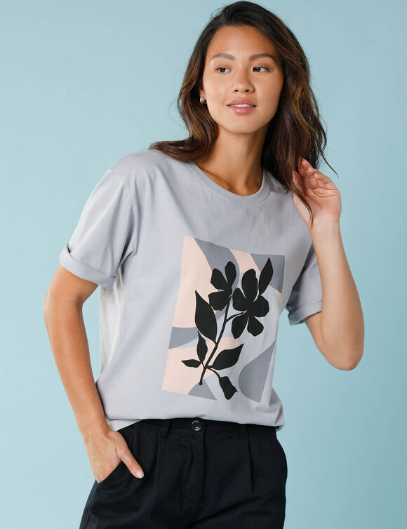 T-shirt manches courtes imprimé placé, Spécial Petites (gris)