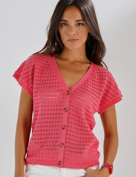 Gilet loose en maille fantaisie (rose)