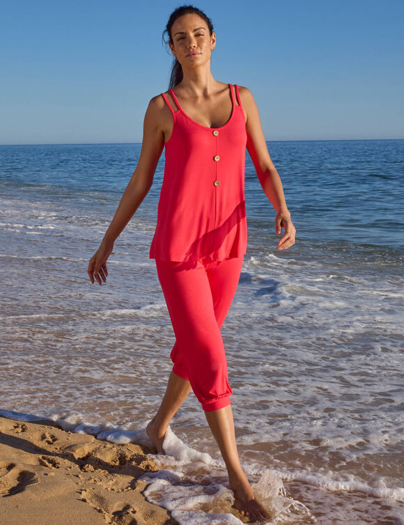 D&eacute;bardeur maille unie, liens &eacute;paules (framboise)