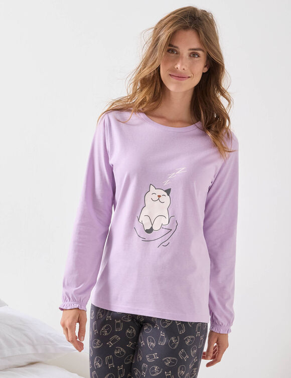 Pyjama met &bdquo;poezenmotief&ldquo; en lange mouwen met ruches (parma / grijs)