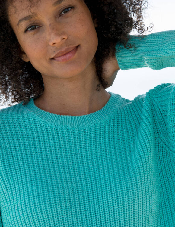 Pull col rond maille anglaise (turquoise)