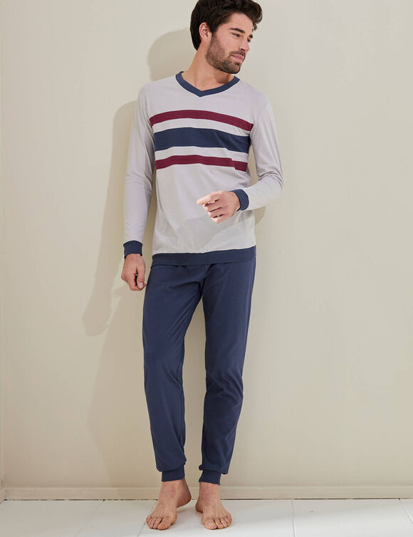 Pyjama pantalong tricolore - lot de 2 (marine / bordeaux)