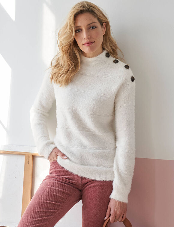 Pull col montant, maille poilue fantaisie (écru)
