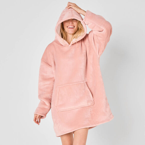 Plaid-sweat polaire à capuche doublé sherpa (rose)