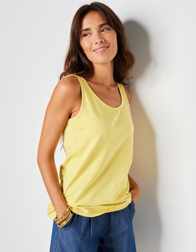 Débardeur bretelles larges uni coton (jaune pâle)