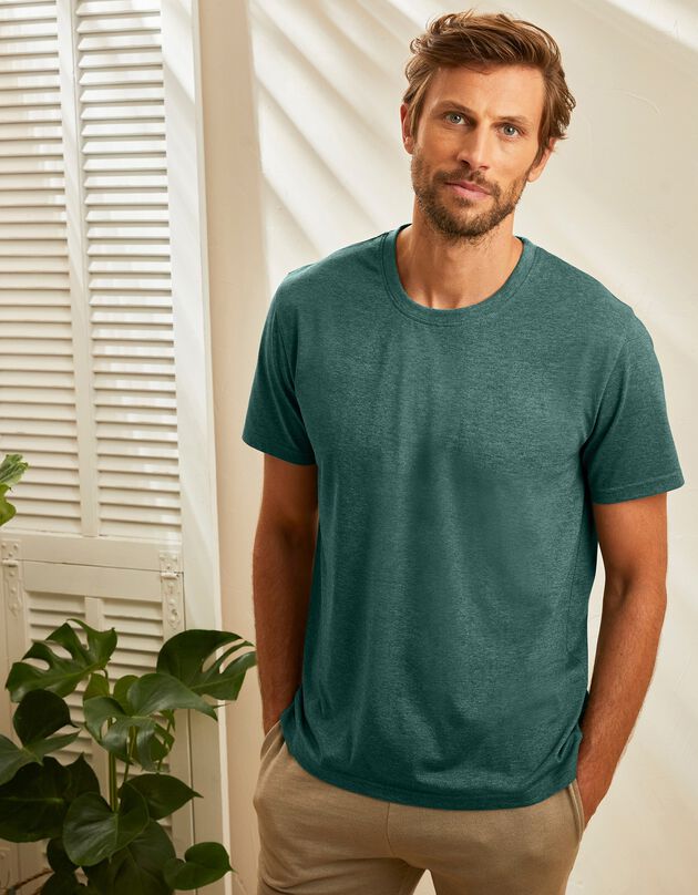 Tee-shirt col rond manches courtes (vert chiné)