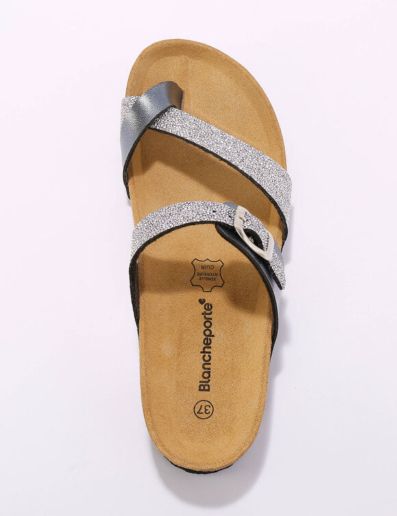 Mules entredoigts &agrave; boucle r&eacute;glable semelle li&egrave;ge (argent&eacute;)