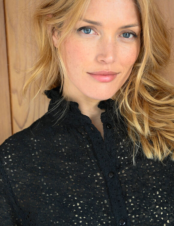 Blouse col montant volantée, dentelle (noir)