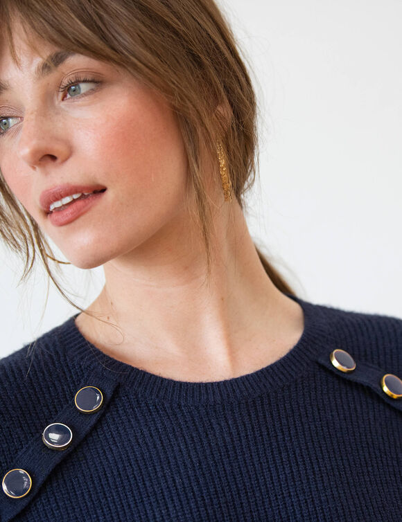 Pull tunique boutons fantaisie toucher doux (bleu encre)