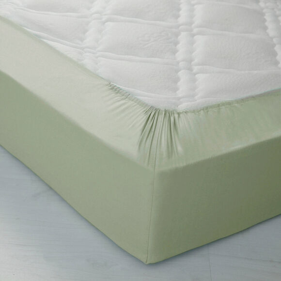 Drap-housse uni polyester - coton bonnet 32 cm (vert amande)