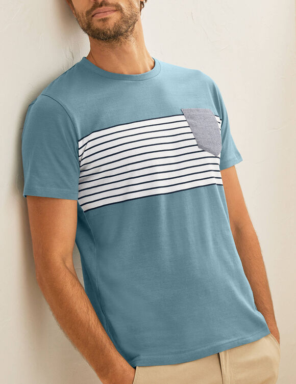 T-shirt ray&eacute; manches courtes (bleu lagon)