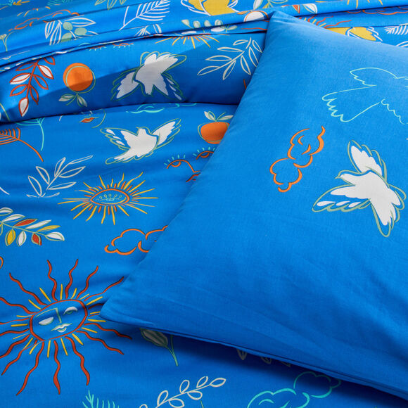 Linge de lit Madère imprimé provençal - en coton  (bleu)