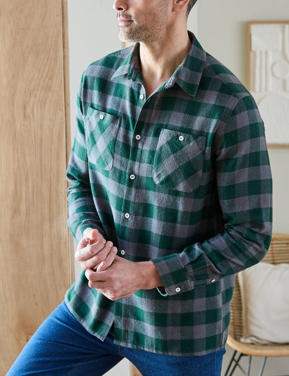 Chemise carreaux &eacute;cossais flanelle (vert / gris)