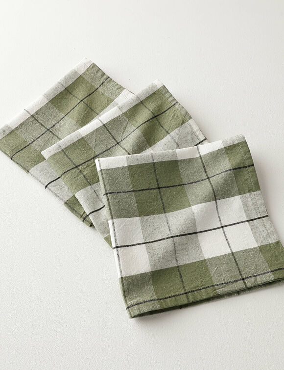 Serviette de table carreaux tissé teint - lot de 3 (vert)