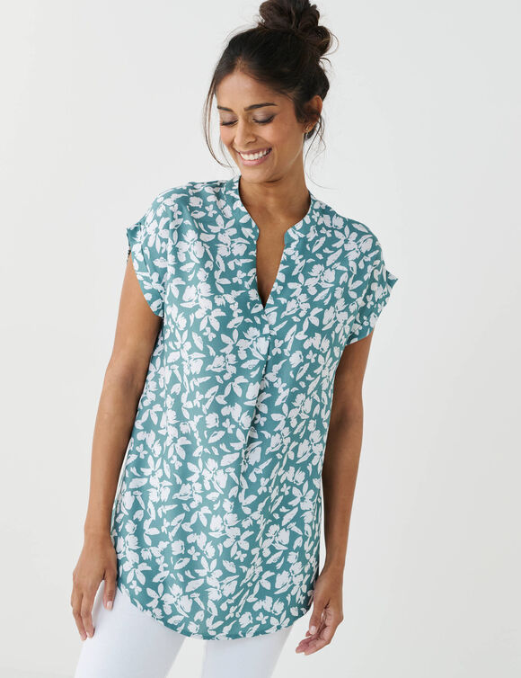 Tunique imprim&eacute;e, manches &agrave; revers (vert / blanc)