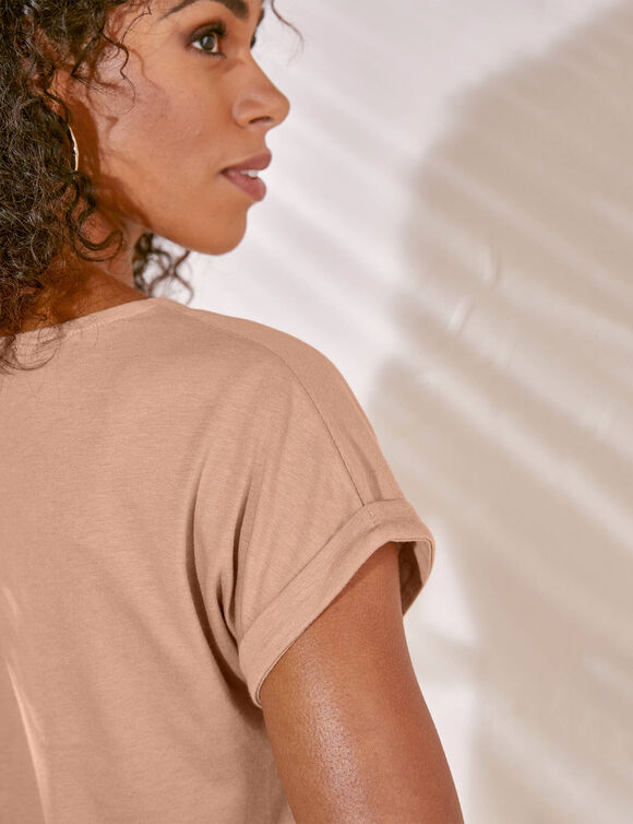 T-shirt boite, imprimé papillons (noisette)
