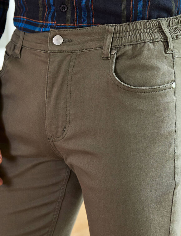 Pantalon droit 5 poches twill coton extensible (kaki)