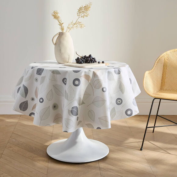 Tafellaken in toile cir&eacute;e met bladerenprint (ecru)