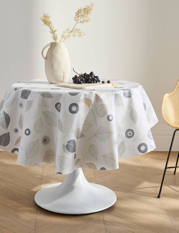 Tafellaken in toile cir&eacute;e met bladerenprint (ecru)
