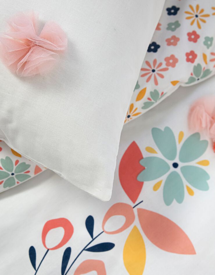 Bedlinnenset Hello met bloemen in tule - katoen (roze / wit)