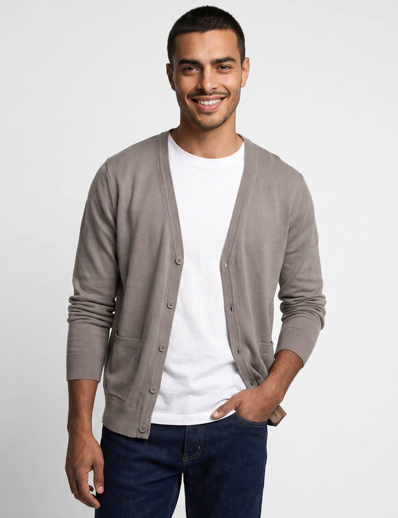 Gilet boutonn&eacute; manches longues (taupe clair)