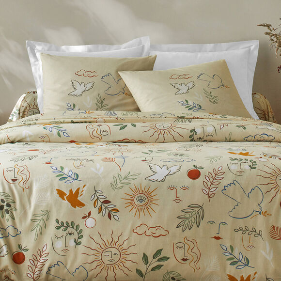 Bedlinnen Madère met Provençaalse print - in katoen (zandkleur)